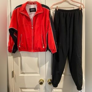 Kaelin 2Pc 1990s Red & Black Jacket & Pants Lined Track Suit Ankle Zip EUC SZ S